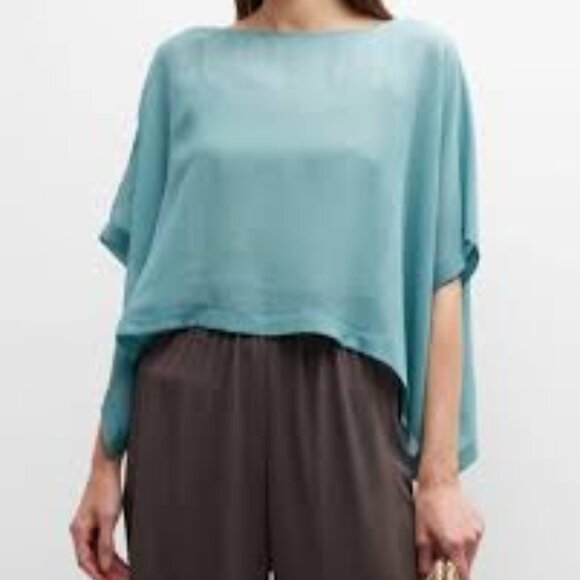 - NWT Eileen Fisher RIVER Sheer Silk Georgette Bateau Neck Top - Picture 9 of 10